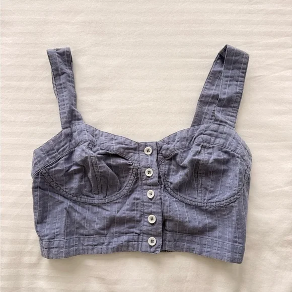 Free People Blue & White Bustier Crop Top | Button Front | Size S - Picture 2 of 8